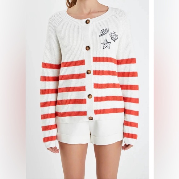 NEW English Factory Women's Breton Striped Cardigan with Shell Embroidery Medium - Picture 4 of 9
